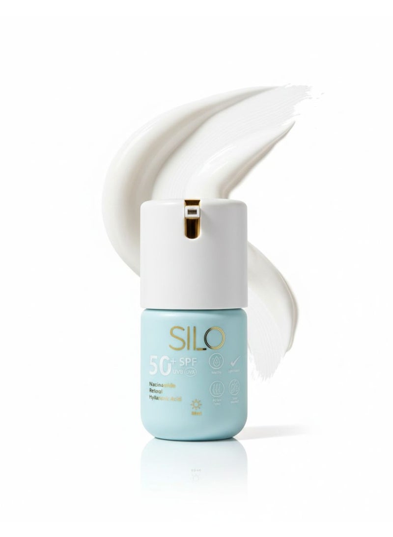 SILO sunscreen broad-spectrum SPF 50+ 50 ml, non oily light weight, all skin types, Water resistant, Anti-aging, Whitening - Image 1
